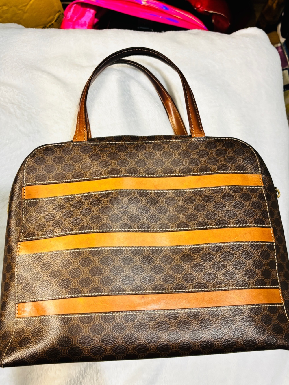 Vintage Celine Macadam Boston Top Handle Bag brown canvas (pvc) leather Italy - Picture 4 of 15